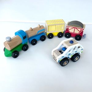 Melissa and Doug Wooden Cargo Train And House of Marbles Police Car